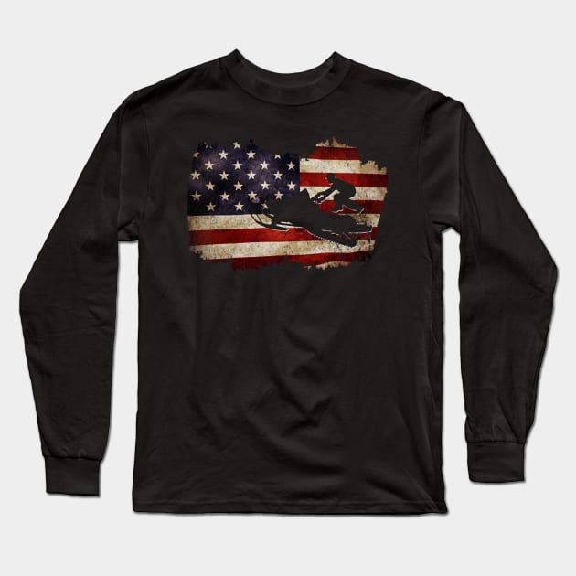 Snowmobile USA Flag Snow Sled Patriotic Snowmobiling Long Sleeve T-Shirt by levitskydelicia